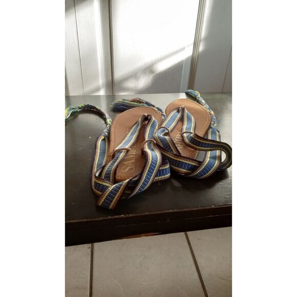 Sam and Libby blue and green multi color blend fabric Tie sandals - Picture 4 of 8